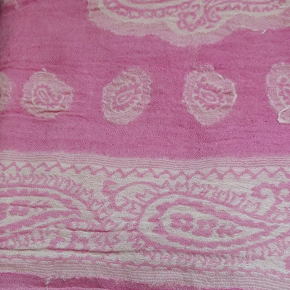 Lucky Brand Pink Paisley Fringe Scarf Wool Blend Boho Wrap Shawl